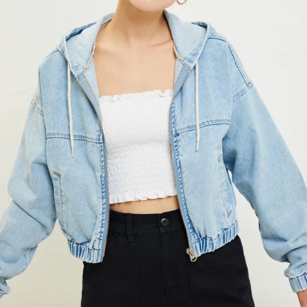 PacSun Hooded Denim Bomber Jacket